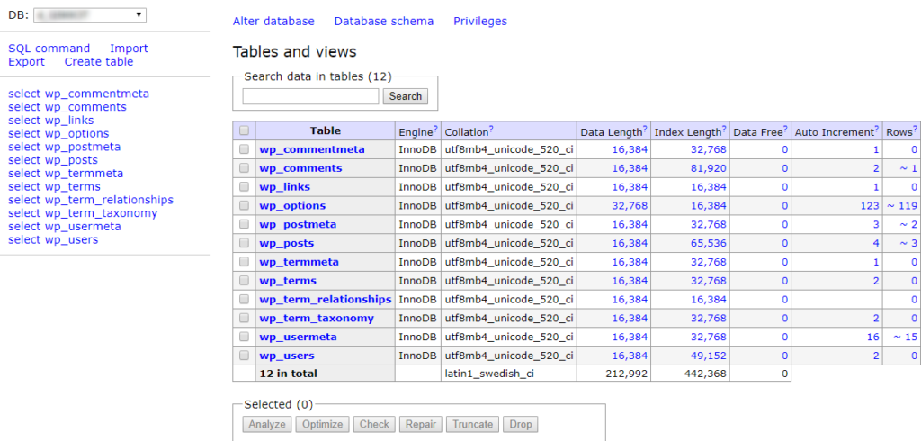 Checking WordPress Database