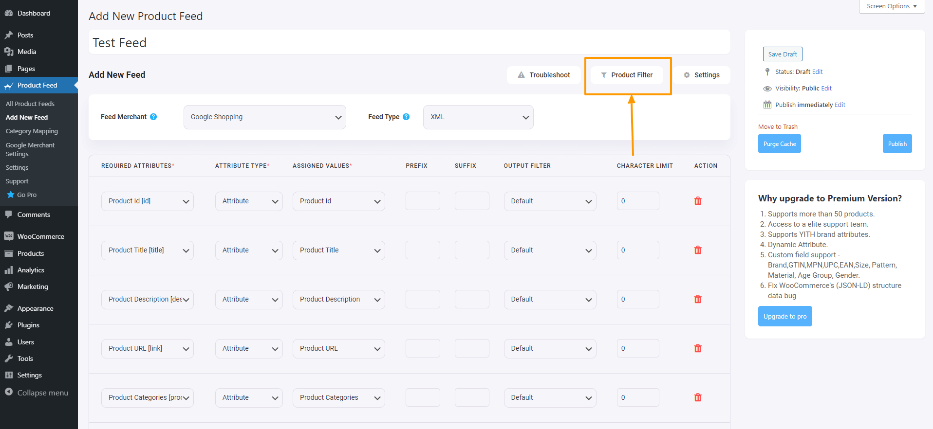 Butonul de filtrare a produsului