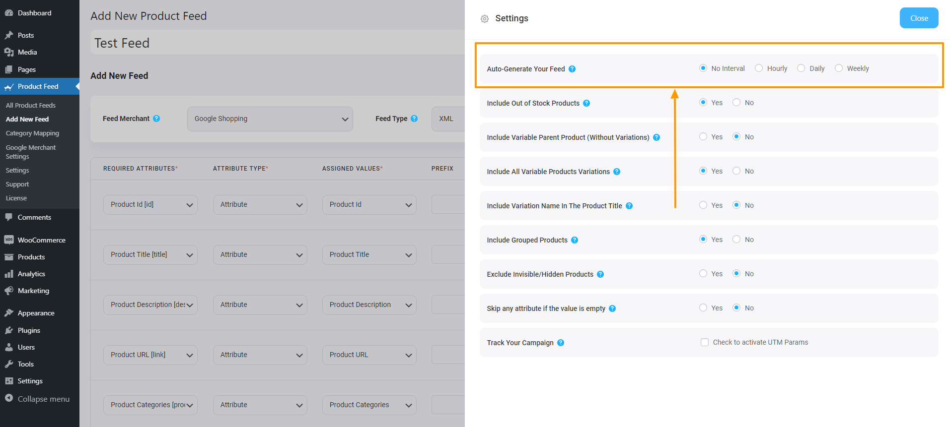 Opcja automatycznego generowania kanału