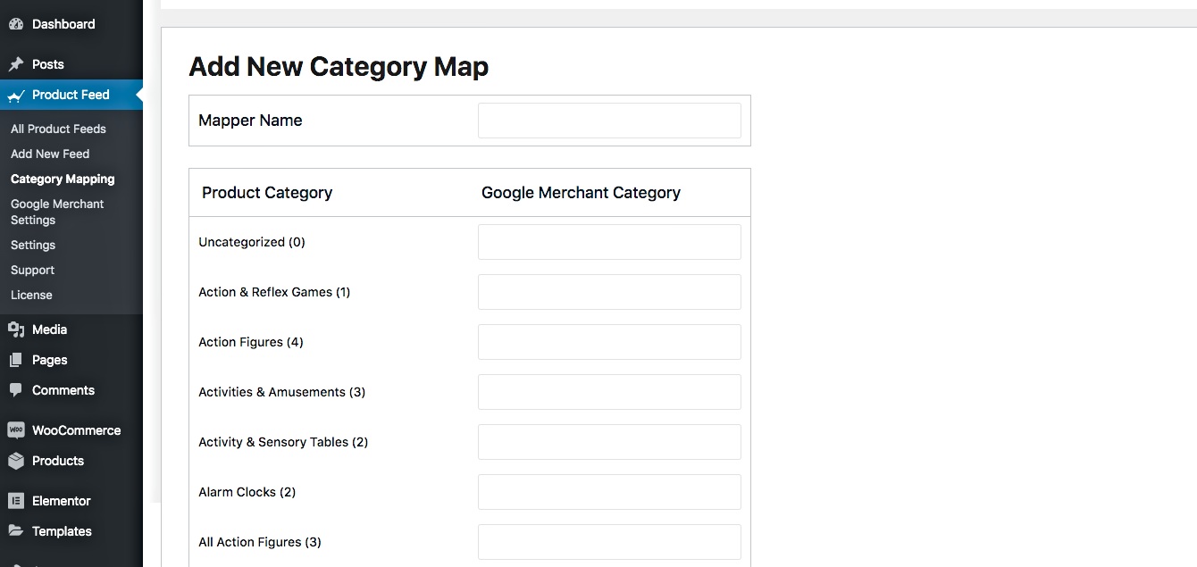 Mappatura delle categorie utilizzando WooCommerce Product Feed Manager