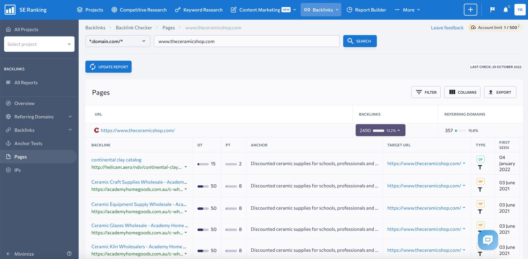 Classement SE du vérificateur de backlinks de page