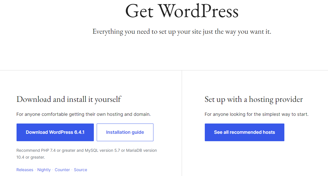 Untuk menginstal ulang WordPress secara manual, Anda harus mengunduh perangkat lunaknya terlebih dahulu dari situs resminya.