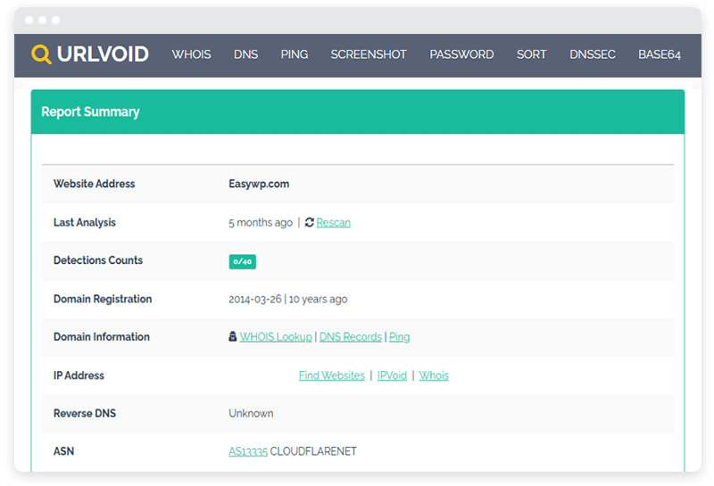 URLvoid web sitesinin ekran görüntüsü.