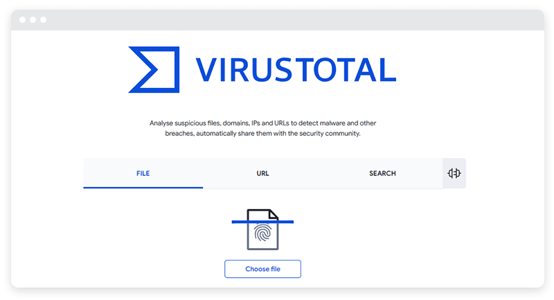 VIrusTotal web sitesinin ekran görüntüsü.