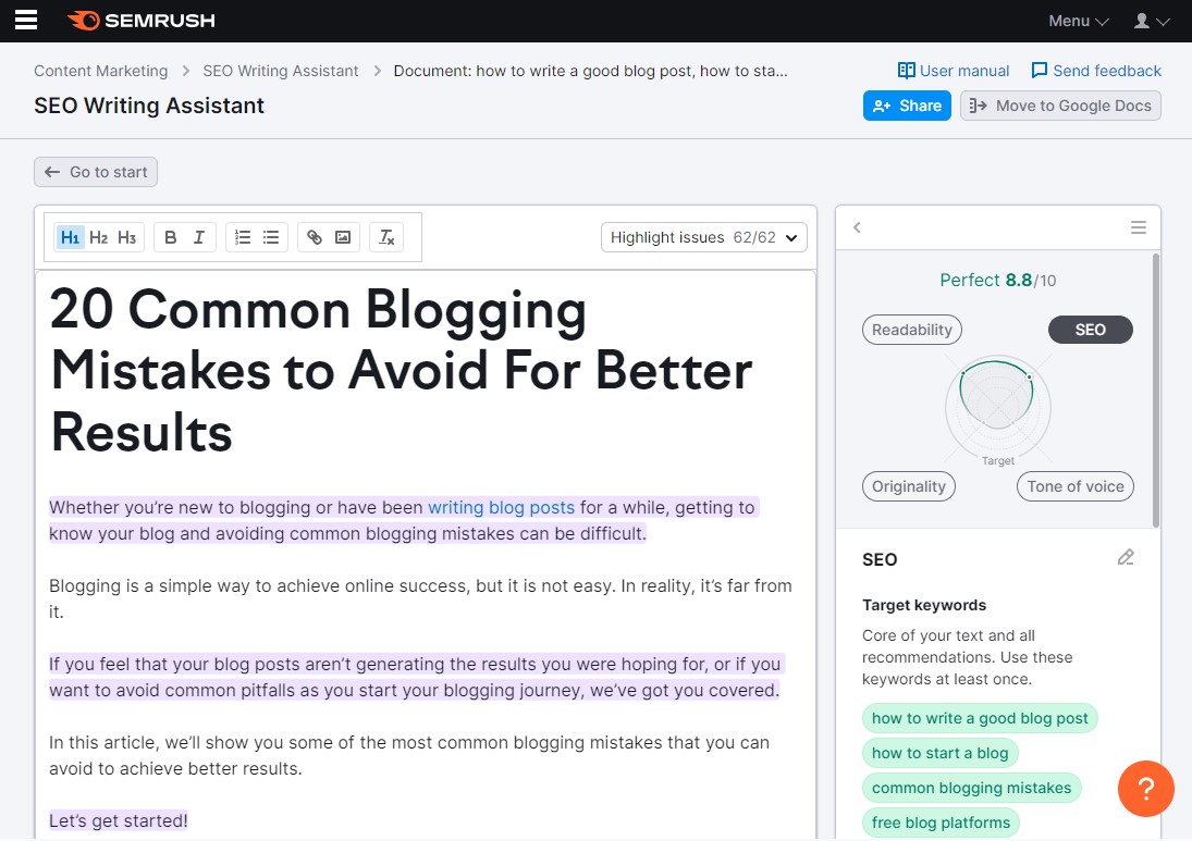 Semrush SEO-помощник по написанию статей