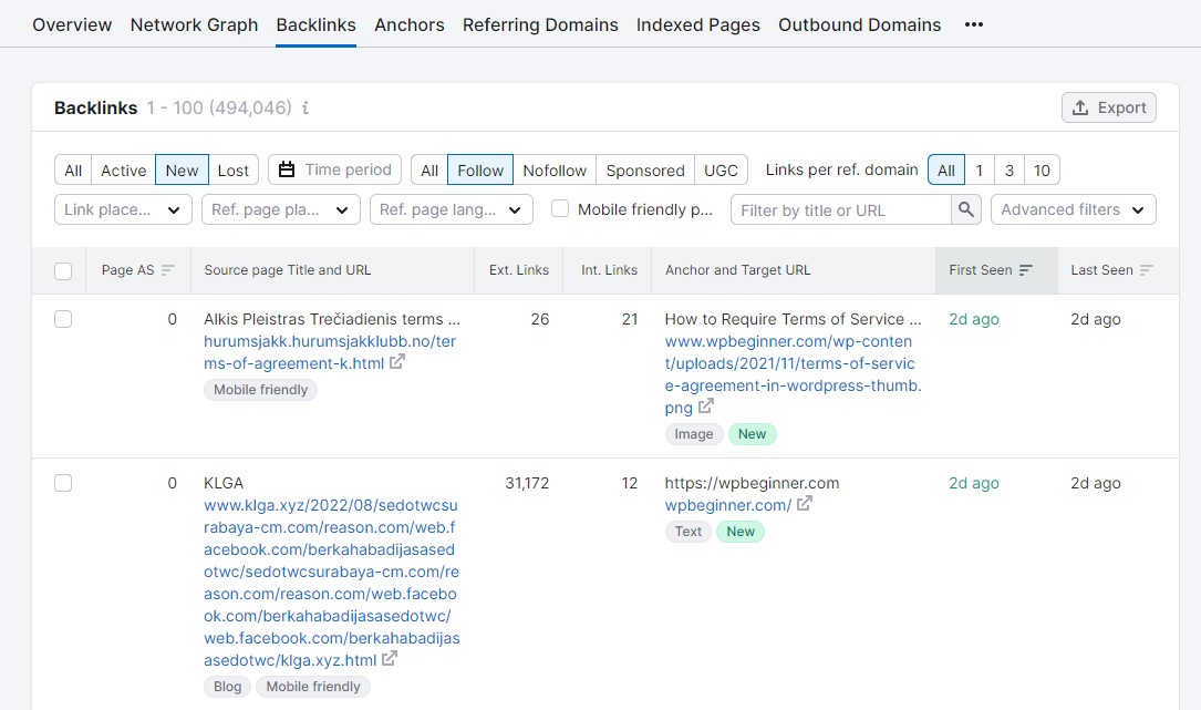 Fonte del backlink