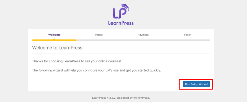 هذه لقطة شاشة لمعالج إعداد LearnPress