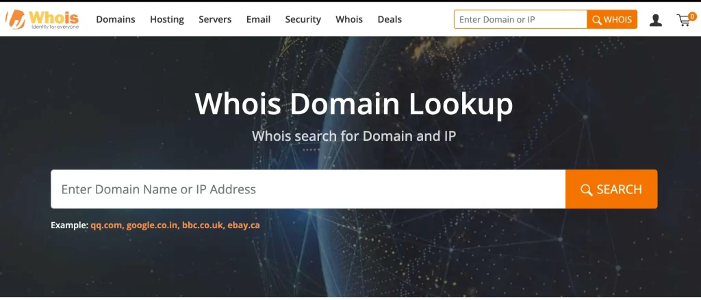 ภาพหน้าจอของ whois-homepage-ที่ซึ่งคุณสามารถตรวจสอบว่าโดเมนของคุณถูกต้องหรือไม่