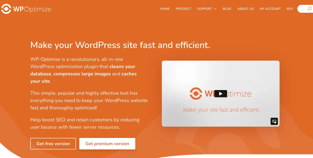 لقطة شاشة لـ wp-optimize-plugin-website-homepage-حيث-يمكنك-تثبيت-البرنامج المساعد لتحسين السرعة والأداء