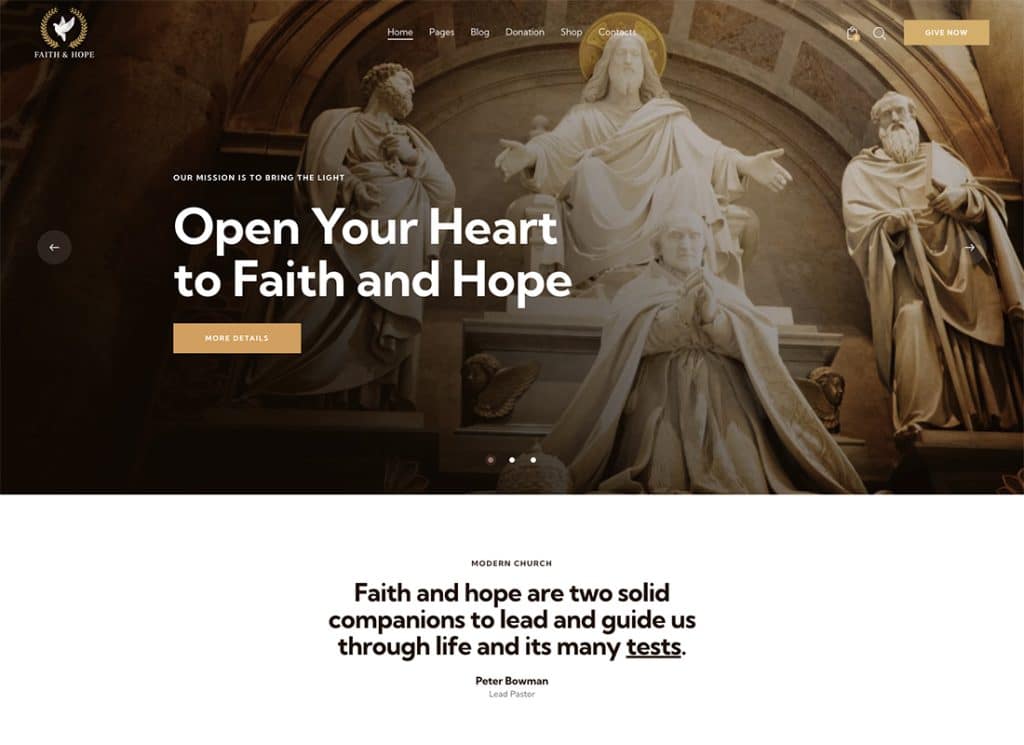 Faith & Hope – Modernes, gemeinnütziges WordPress-Theme für Kirche und Religion