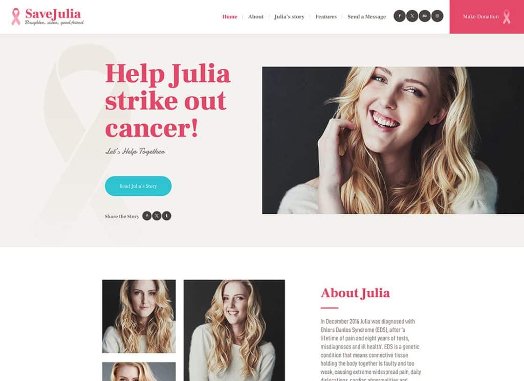 Save Julia - Tema WordPress de caridade para doações e arrecadação de fundos