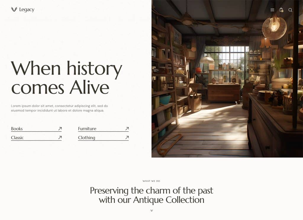 Legacy – Thème WordPress pour antiquités, vintage et objets de collection