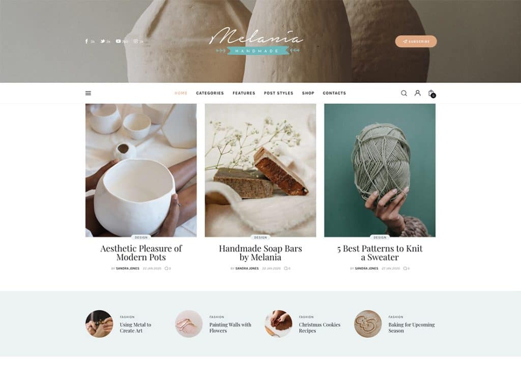 Melania – Handmade Blog & Crafts Shop Künstlerisches WordPress-Theme