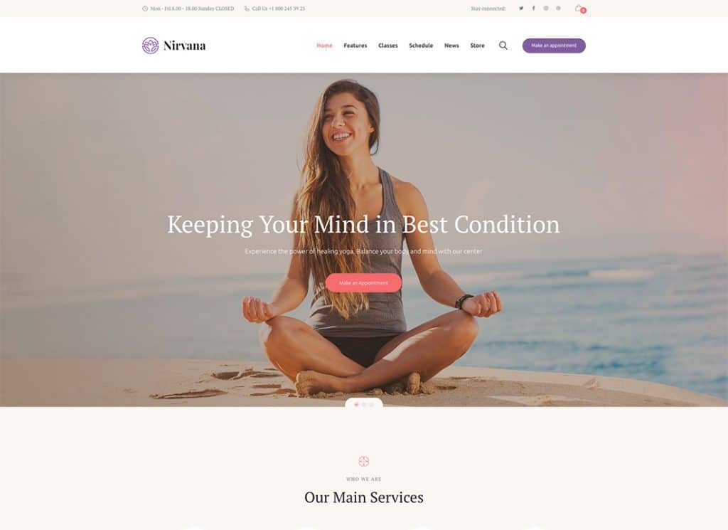 Nirvana – WordPress-Theme für Yoga-Studio und Fitnessclub