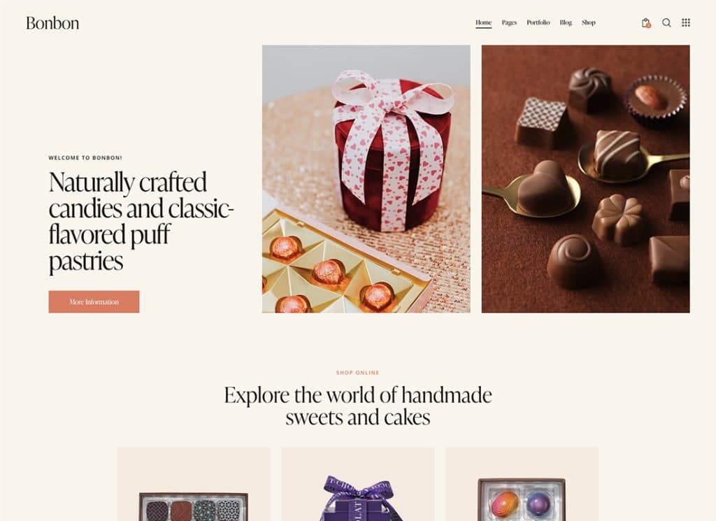 Bombom - Tema WordPress de Doces de Chocolate e Confeitaria