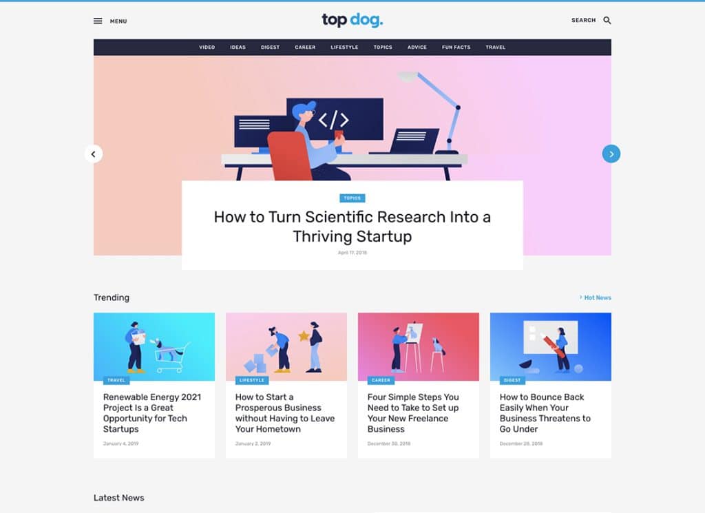 Top Dog - Hepsi Bir Arada Elementor Blog ve Dergi WordPress Teması