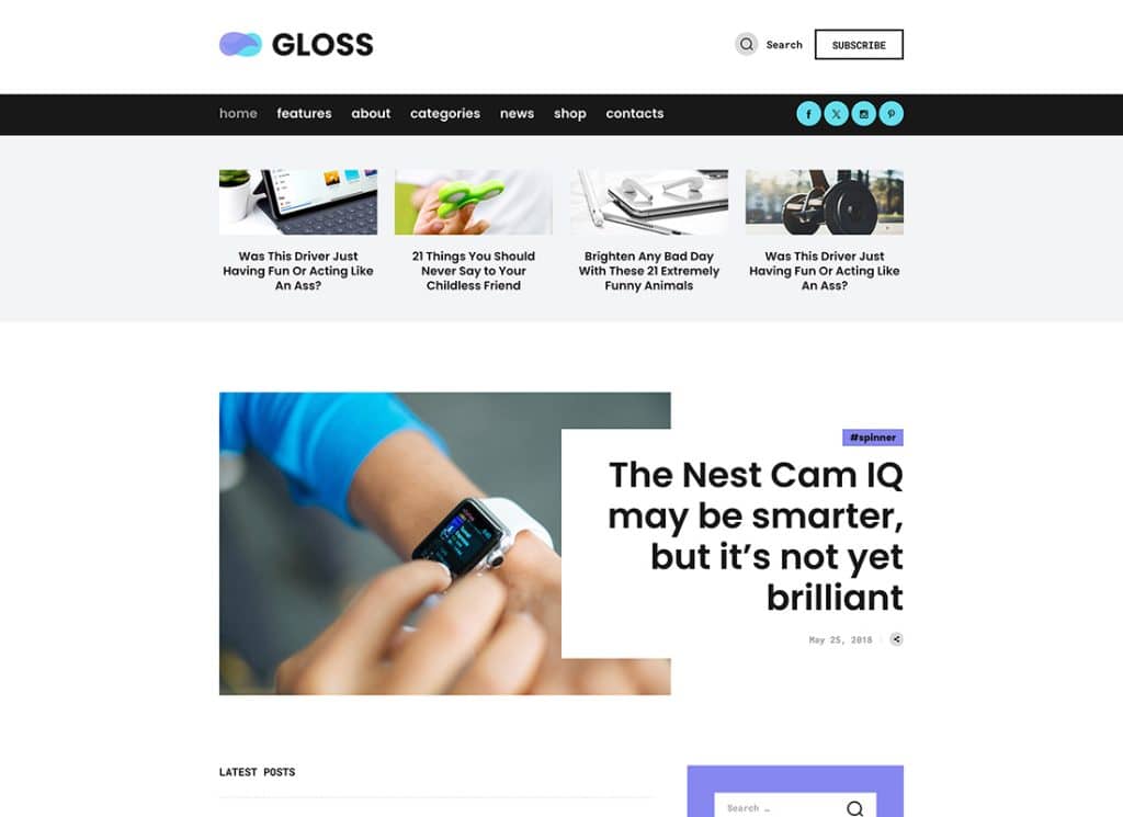 Gloss - ธีมบล็อก WordPress ของนิตยสารข่าวไวรัส