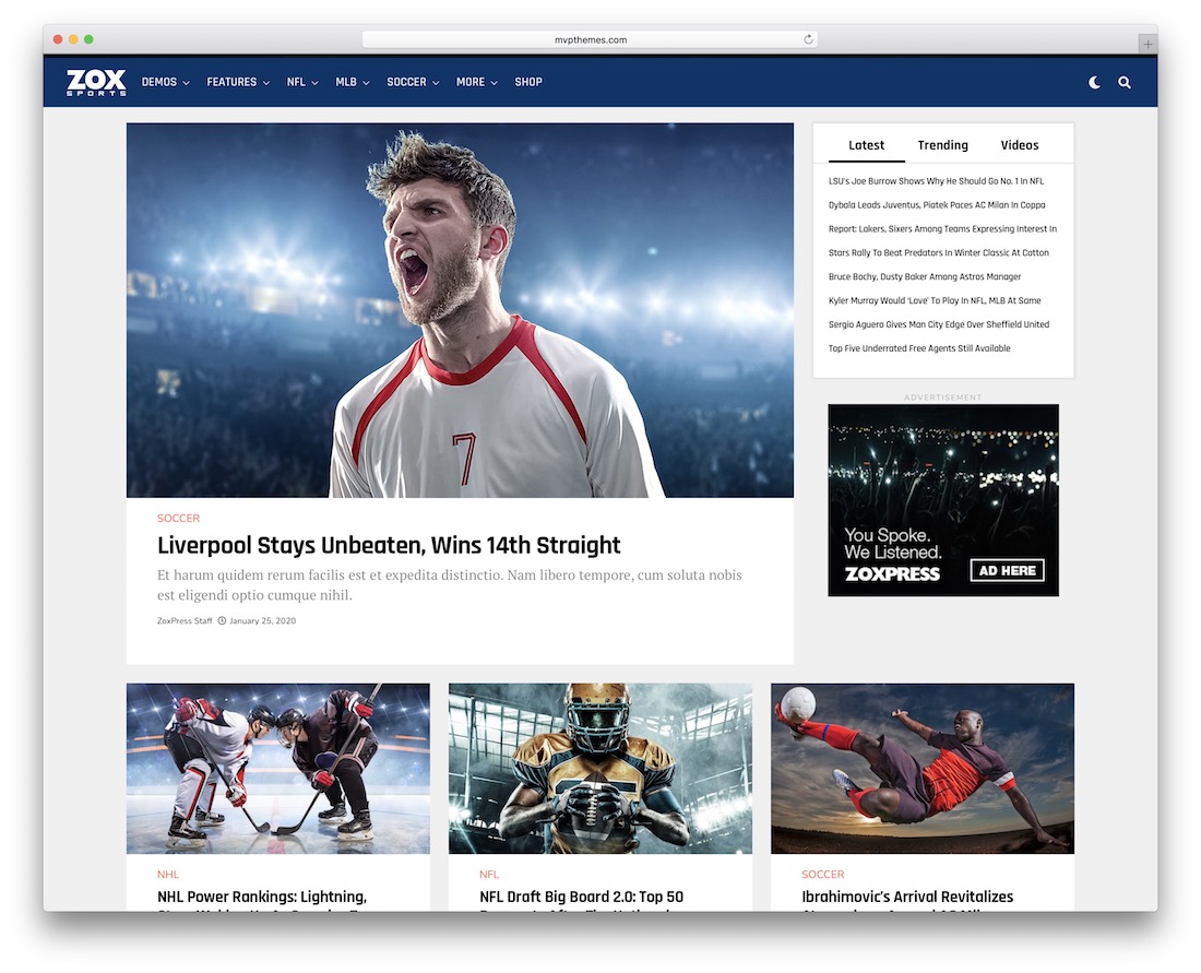 tema de esportes wordpress zoxpress