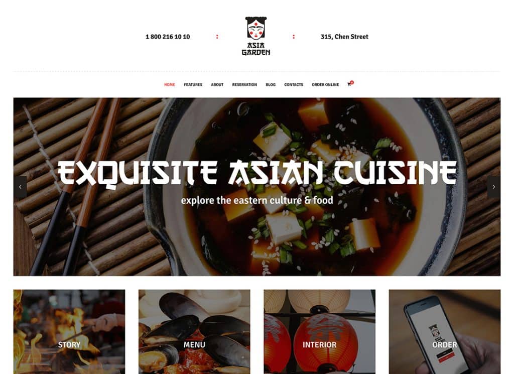 Asia Garden - Tema de WordPress para restaurante de comida asiática