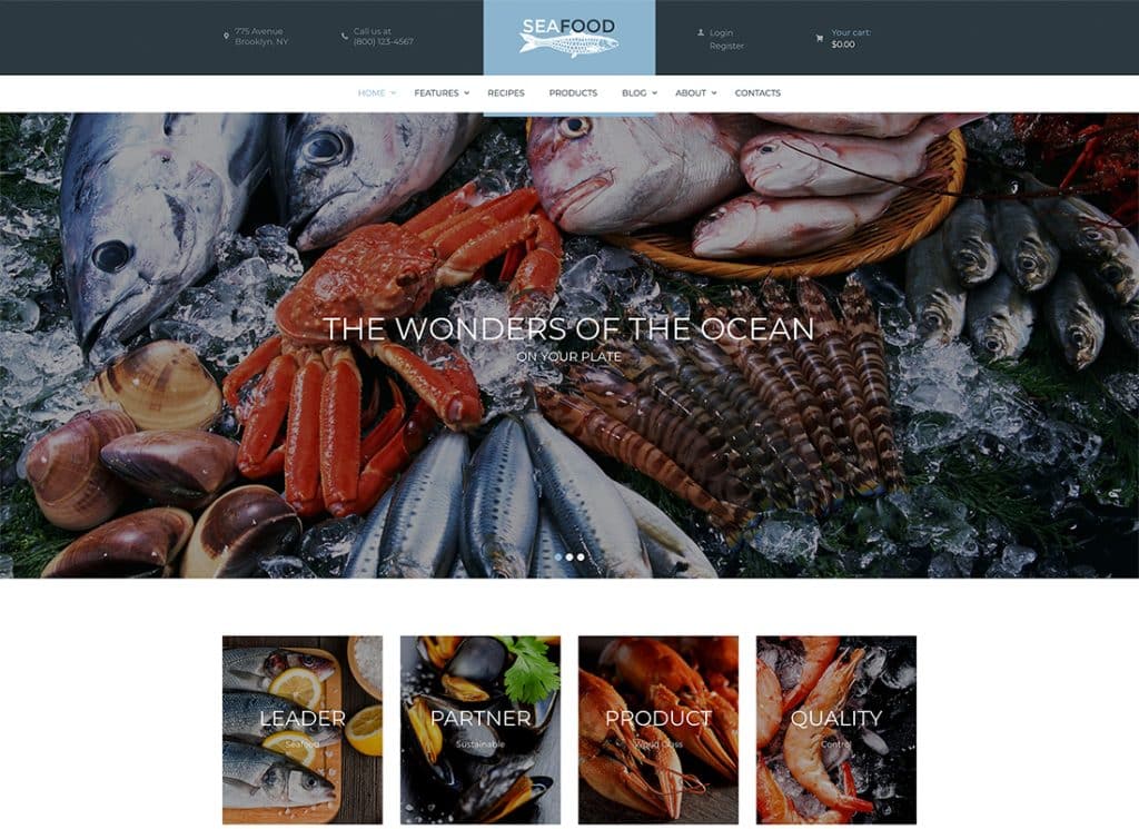 Tema WordPress per azienda di frutti di mare e ristorante di pesce