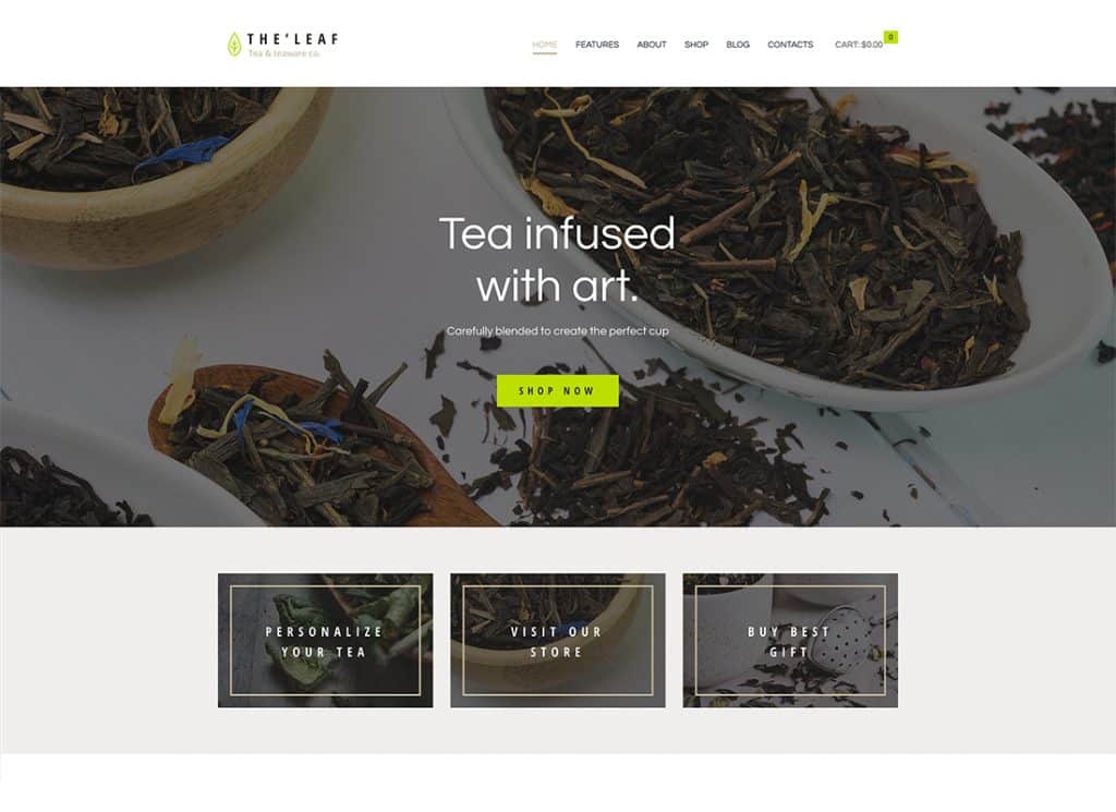 TheLeaf - Tema de WordPress para empresa productora de té y cafetería en línea