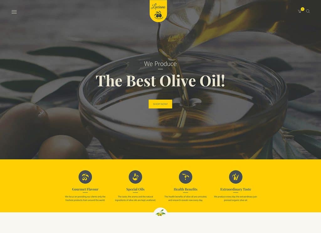 Tema WordPress per la produzione di olio d'oliva e produzione di aceti