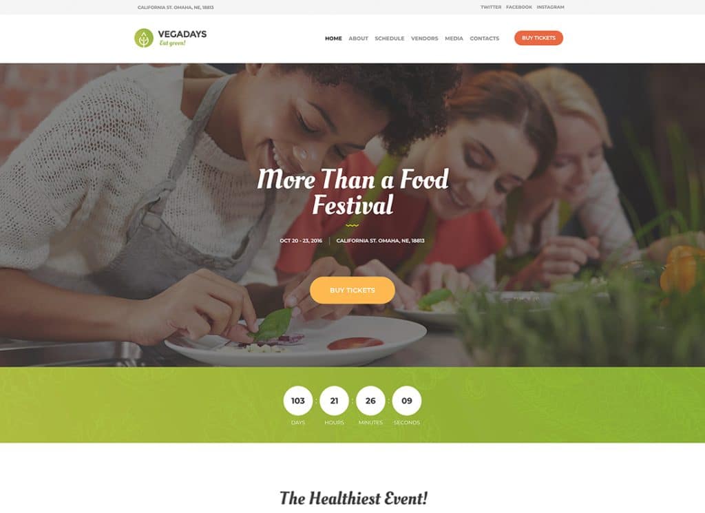 VegaDays - Tema de WordPress para festivales de comida vegetariana y eventos ecológicos