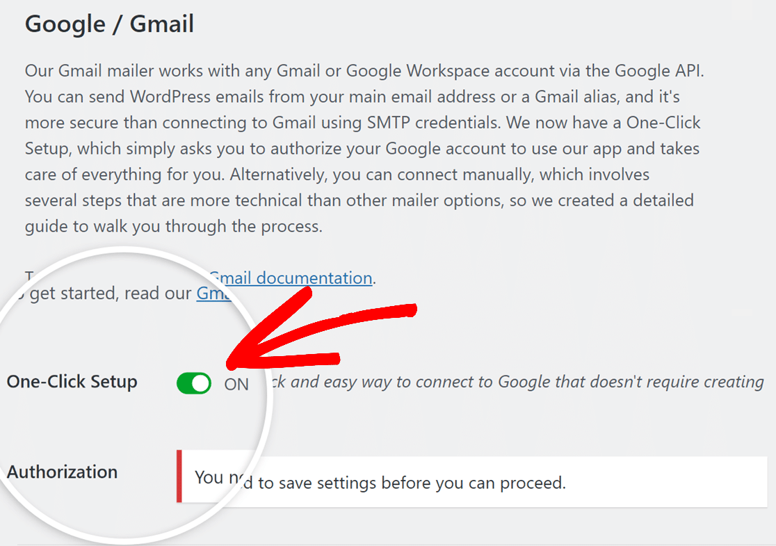 One-click Gmail setup in WP Mail SMTP