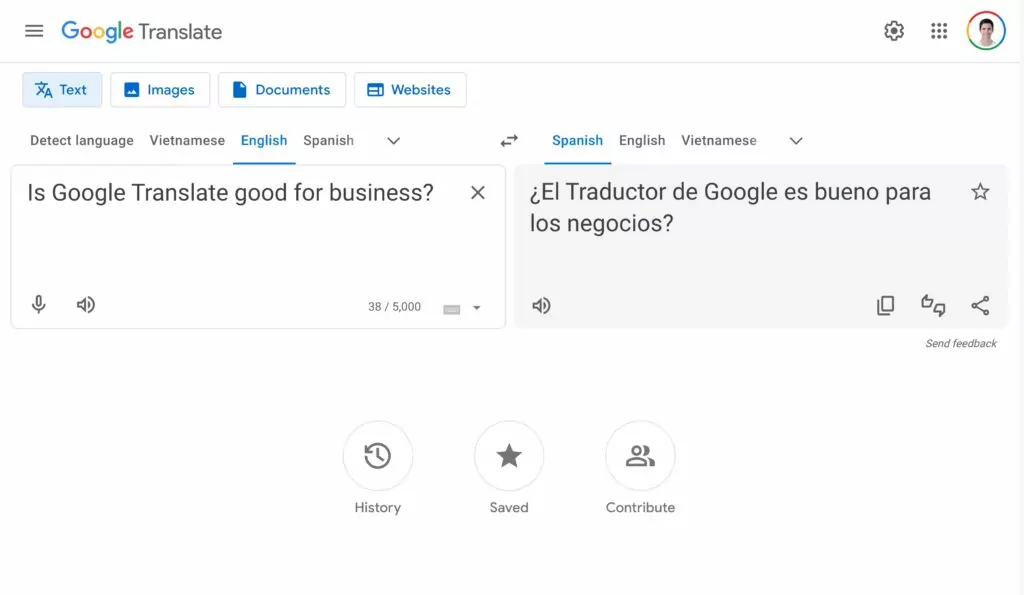 อินเทอร์เฟซ Google Translate สำหรับการแปลธุรกิจ