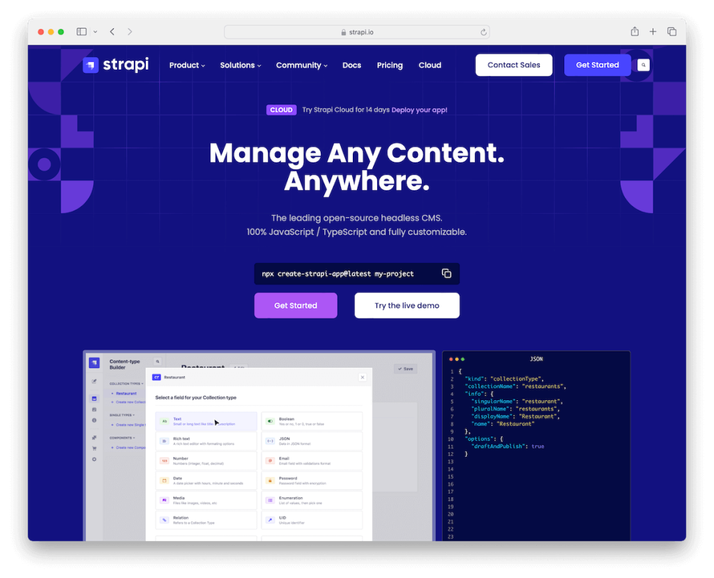 strapi site static cms