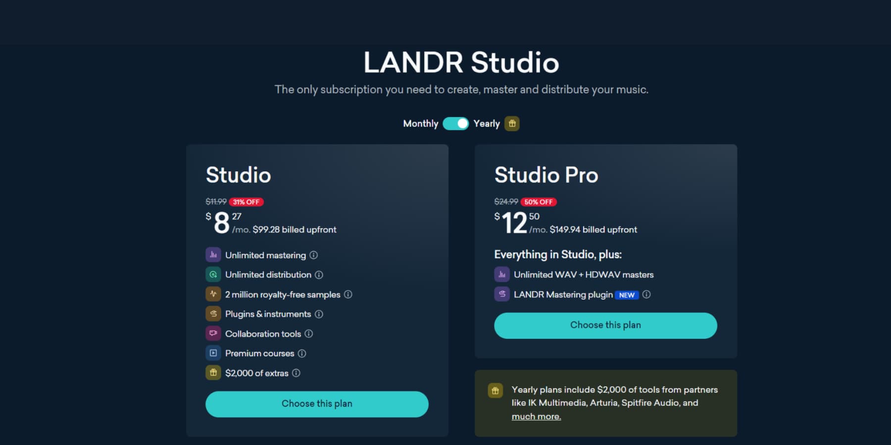 ภาพหน้าจอของราคาของ LANDR