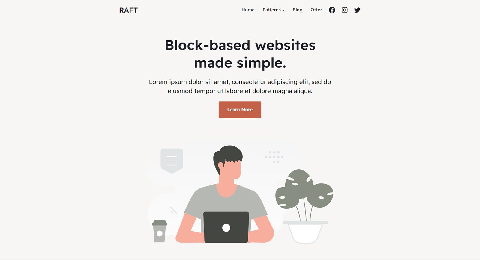 رسم توضيحي لـ Raft، أحد قوالب قوالب WordPress سريعة الاستجابة.