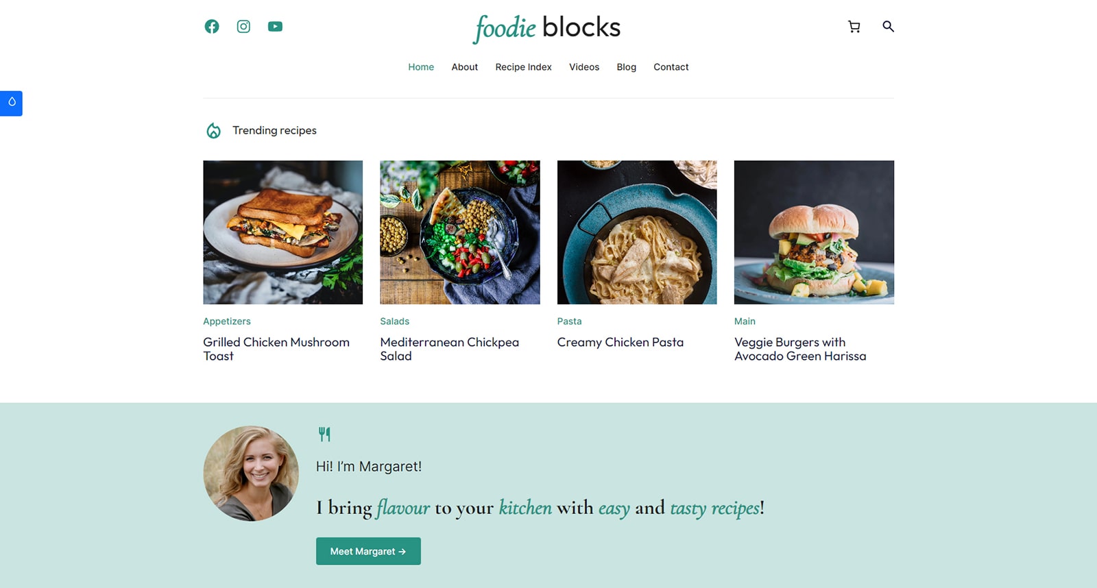 無料で完全にカスタマイズ可能な WordPress ブロック テーマの 1 つである Foodie Blocks のビジュアル。