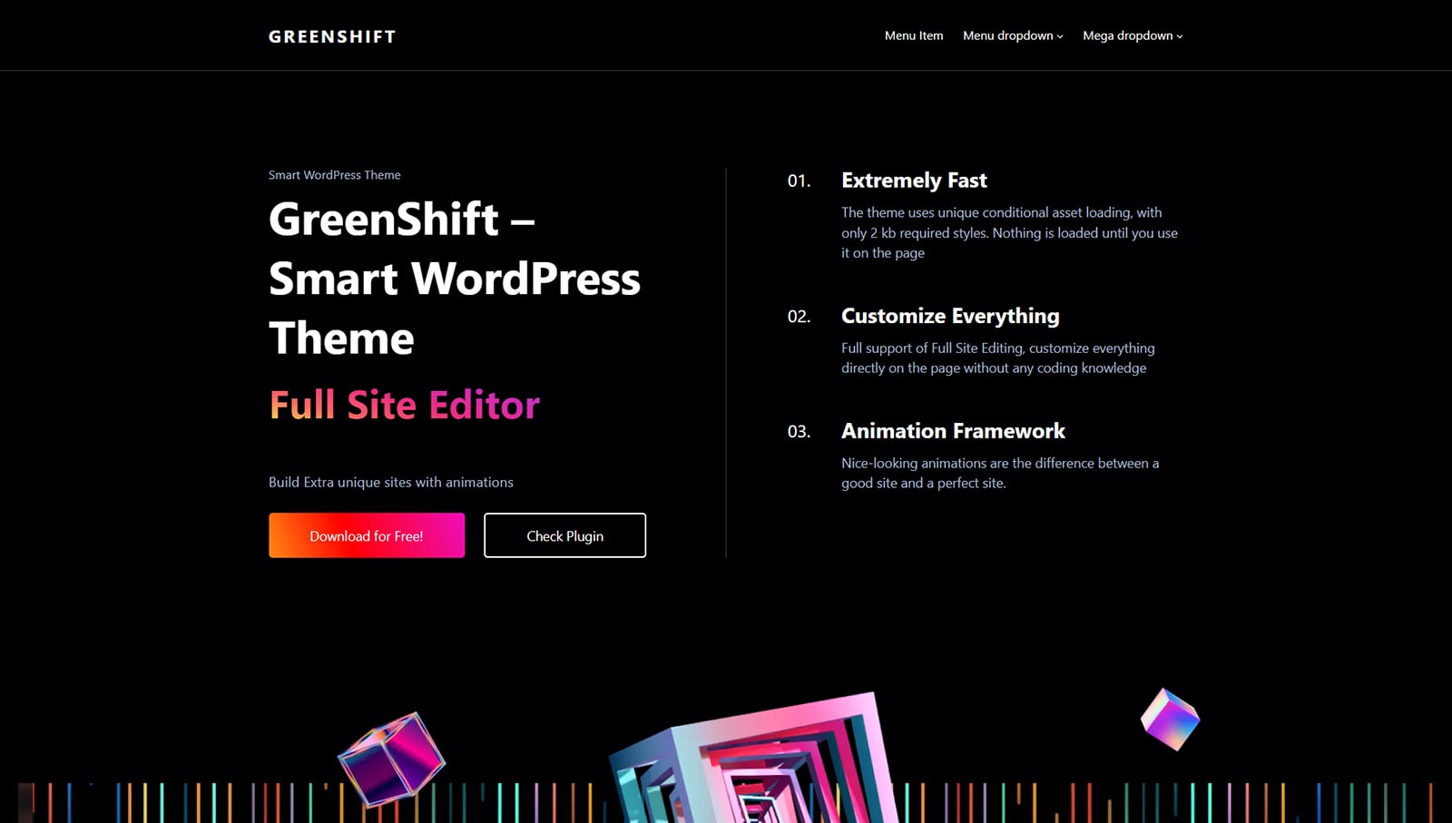 Rendu de Greenshift, un thème WordPress à chargement rapide pour l'expérience FSE.