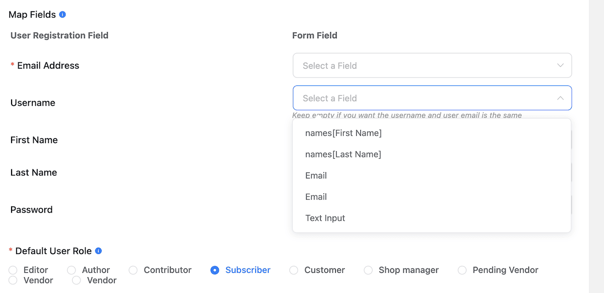 Zuordnen von Feldern zu Formularen in Fluent Forms.