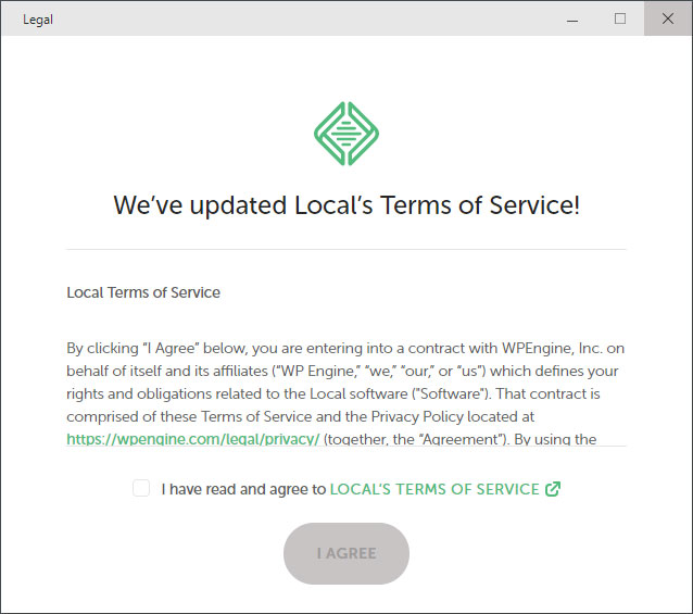 aceptar los términos de servicio durante la configuración local