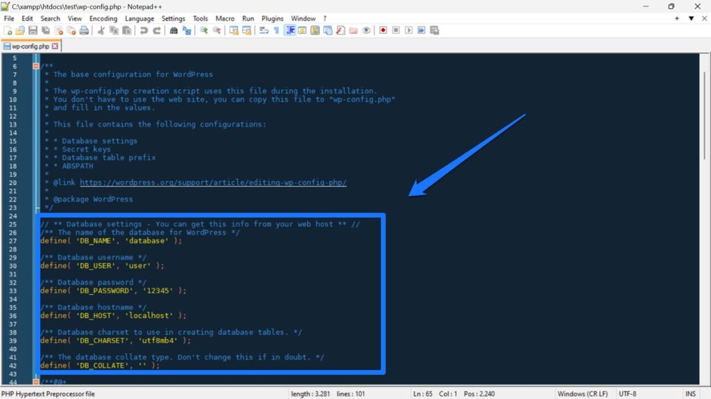 informasi database dalam file wp-config