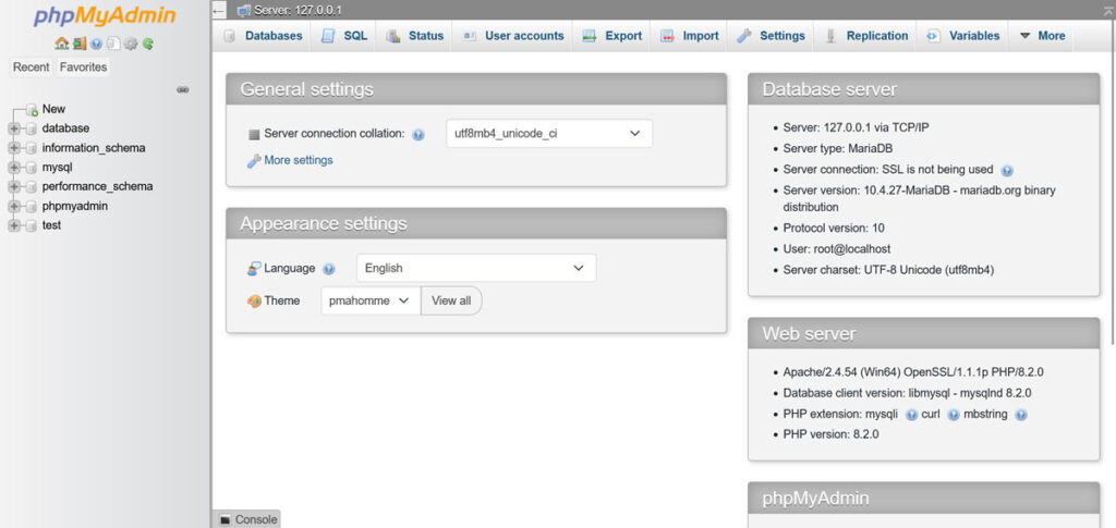 herramienta de gestión de base de datos xampp phpmyadmin