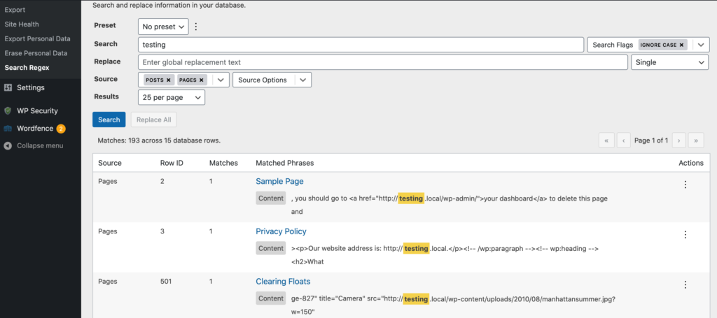 alat pencarian dan penggantian database wordpress