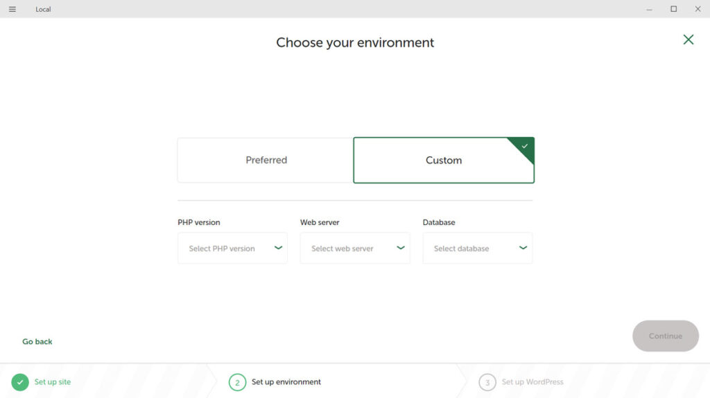 entorno de configuración local