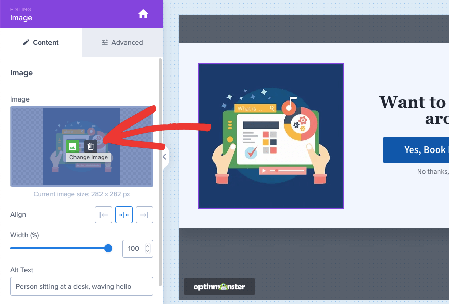 OptinMonster'daki resmi değiştirin