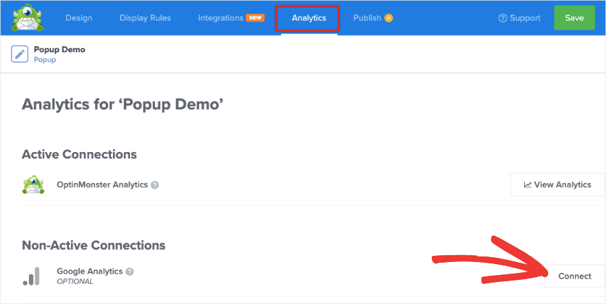 Stellen Sie eine Verbindung zu Analysen in OptinMonster her