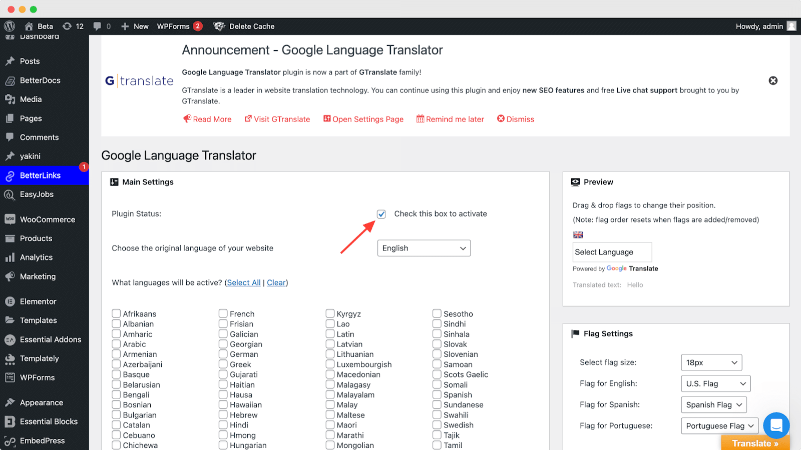 Google Translate To WordPress