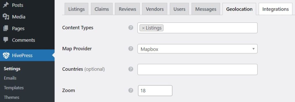 Configuración de la funcionalidad de geolocalización.