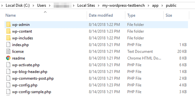 screenshot dei file del computer e delle cartelle pubbliche wp-admin