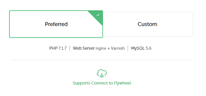 screenshot del prompt di configurazione dell'opzione preferita per la configurazione del server wp locale