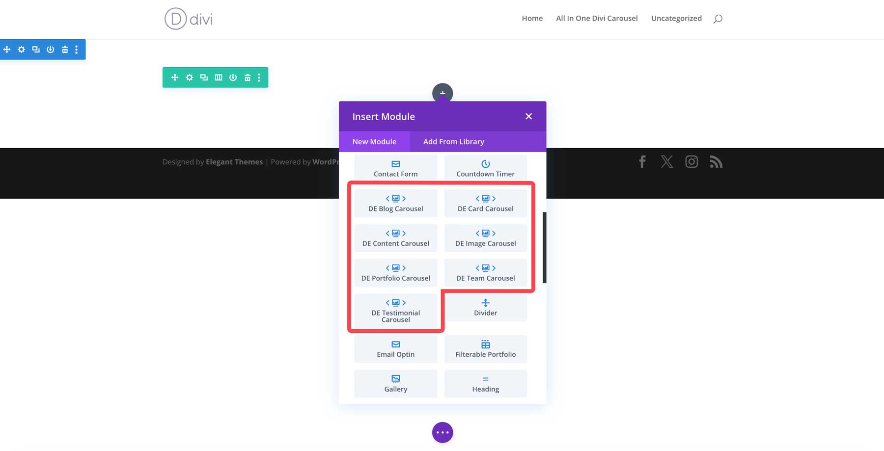 Carrossel tudo em um para módulos Divi