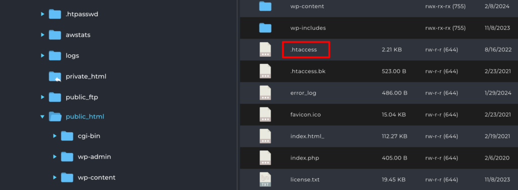 นี่คือภาพหน้าจอของไฟล์ .htaccess เพื่อแก้ไขปัญหาอิมเมจ WordPress ไม่โหลด