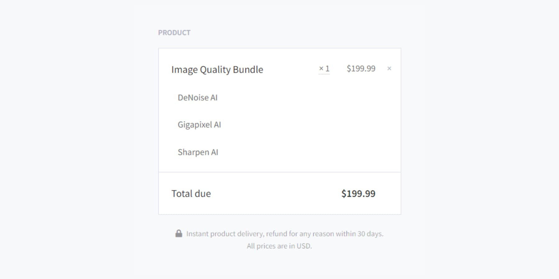 Ein Screenshot der Preise von Gigapixel mit dem Image Quality Bundle