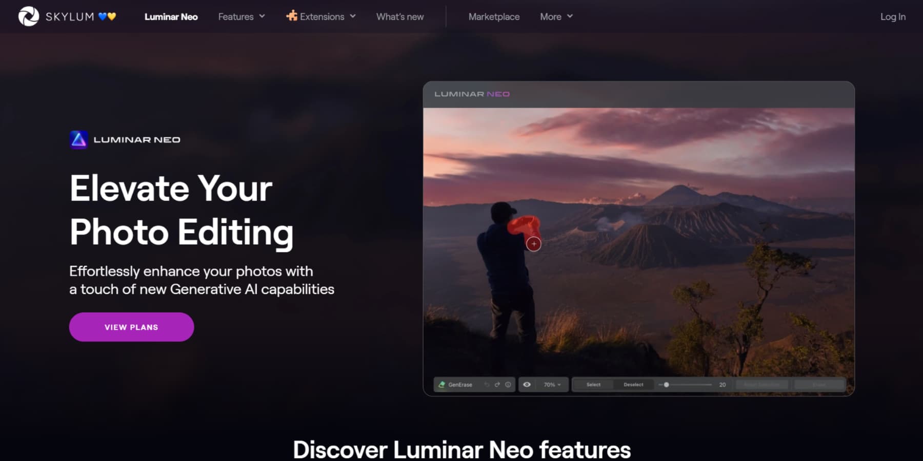 Ein Screenshot der Homepage von Skylum Luminar Neo